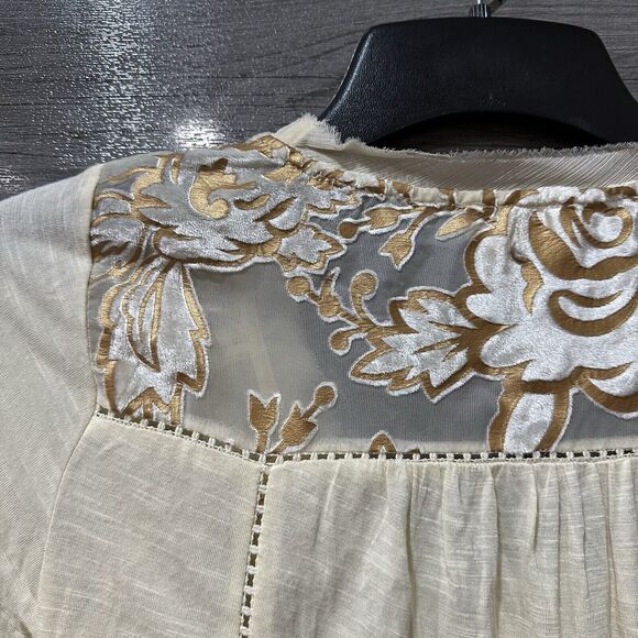 Meadow Rue Anthropologie Womens XS Blouse Beige Floral Long Sleeve - Picture 13 of 15